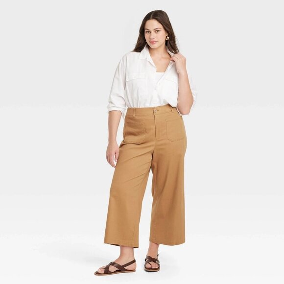 Size 24 - Womens High-Rise Cropped Wide Leg Pants - Ava Viv - Brown - Picture 2 of 6